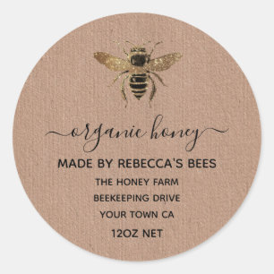 Biologische Kraftpapier Honingpotlabels Honeybee Ronde Sticker
