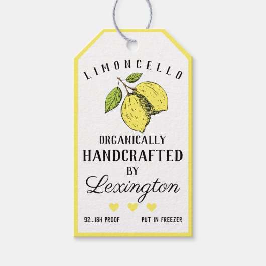 Biologische Limoncello Likeurfles Hang Label | Cadeaulabel (Voorkant)