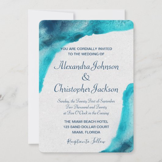 Biologische oceaan blauw aquarel trouw uitnodiging (Voorkant)
