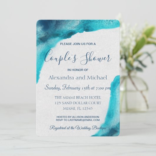 Biologische Oceaan Blauwe Waterverf Koppel Bruisfe Kaart (Staand voorkant)