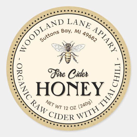 Biologische Raw Fire Cider Honing Thaise Chili Que Ronde Sticker (Voorkant)
