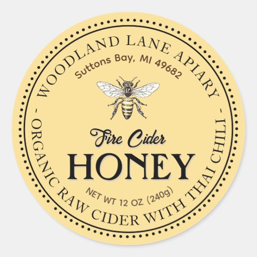 Biologische Raw Fire Cider Honing Thaise Chili Que Ronde Sticker (Voorkant)