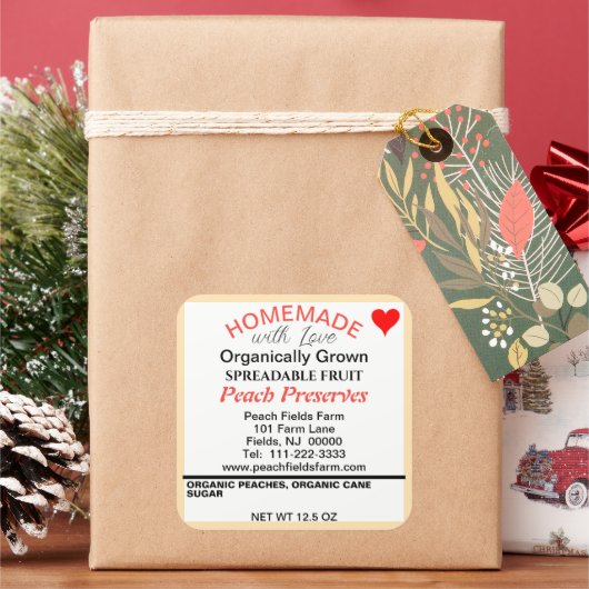 Biologische rode Sinaasappel perzik conserven inbl Vierkante Sticker (Feestdagen)