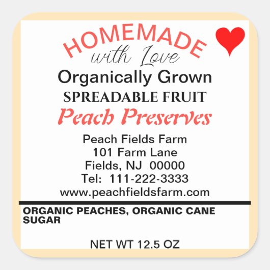 Biologische rode Sinaasappel perzik conserven inbl Vierkante Sticker (Voorkant)