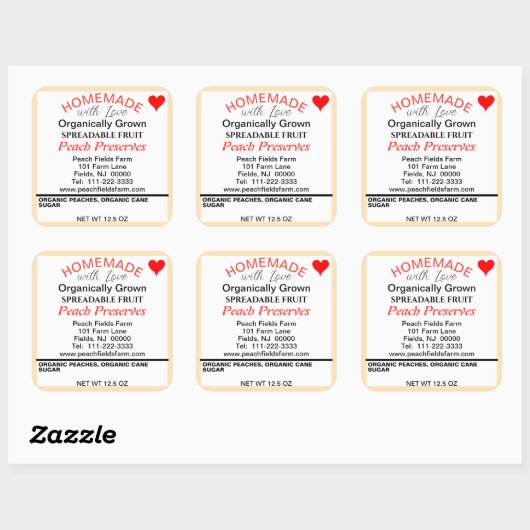 Biologische rode Sinaasappel perzik conserven inbl Vierkante Sticker (Vel)