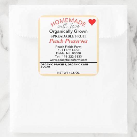 Biologische rode Sinaasappel perzik conserven inbl Vierkante Sticker (Tas)