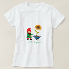 Biologische slogan voor tuinbouw met tuingnome t-shirt