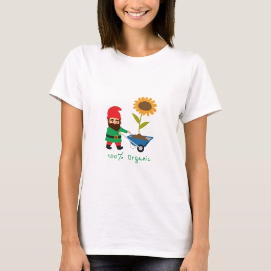 Biologische slogan voor tuinbouw met tuingnome t-shirt (Voorkant)