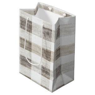 Biologische Tan Cream Plaid Stripes Rustieke Kerst Medium Cadeauzakje