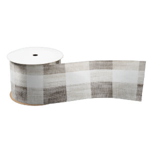 Biologische Tan Cream Plaid Stripes Rustieke Kerst Satijnen Lint