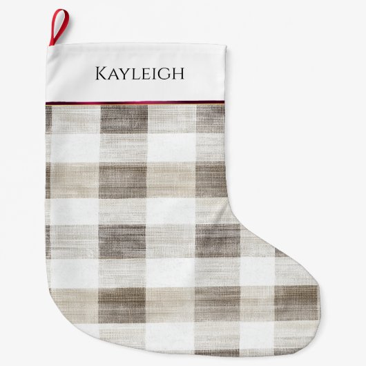 Biologische Tan Cream White Plaid bordeauxrode str Grote Kerstsok (Voorkant)