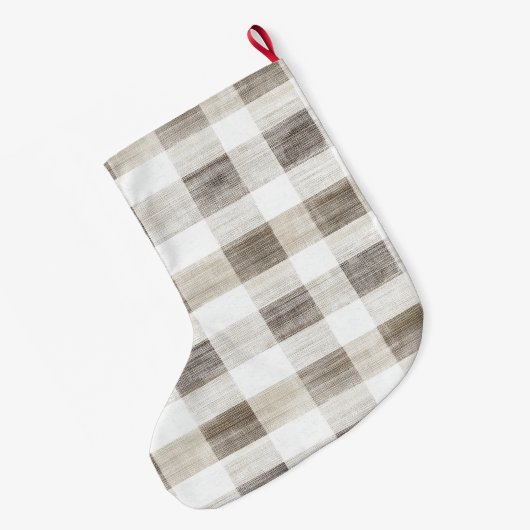 Biologische Tan Cream White Plaid bordeauxrode str Grote Kerstsok (Achterkant (Hangend))