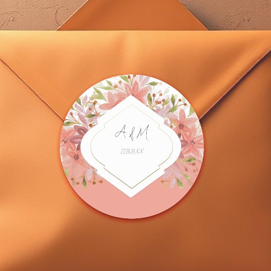 Biologische Terracotta Aardse Waterverf Bloemenkun Ronde Sticker