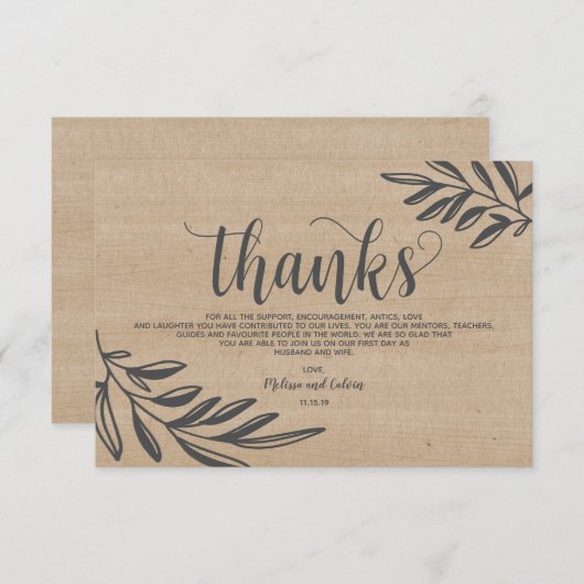 Biologische trouwkaart met dankbetuiging in rustig informatiekaartje (Voorkant / Achterkant)