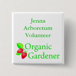 Biologische tuinkers - aardbeien vierkante button 5,1 cm