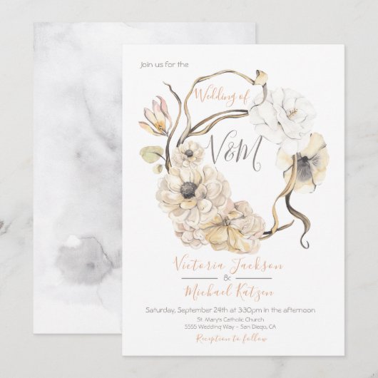 Biologische Waterverf Floral boho bruiloft uitnodi Kaart (Voorkant / Achterkant)