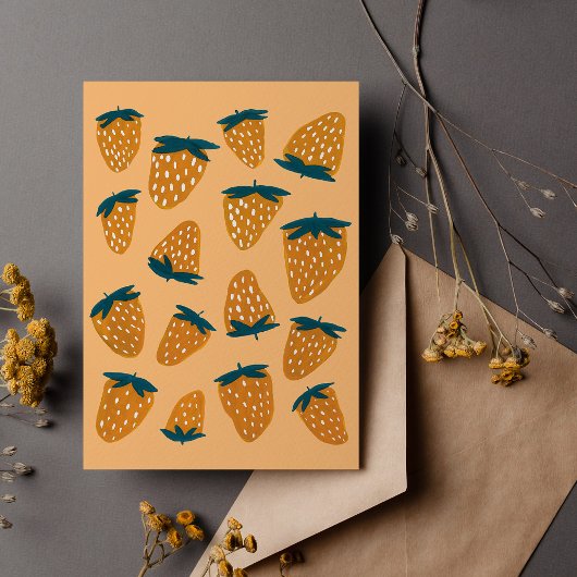 Biologische zomeraardbeien oranje briefkaart