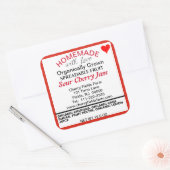 Biologische zure kersenjam inblikken naam vierkante sticker (Envelop)