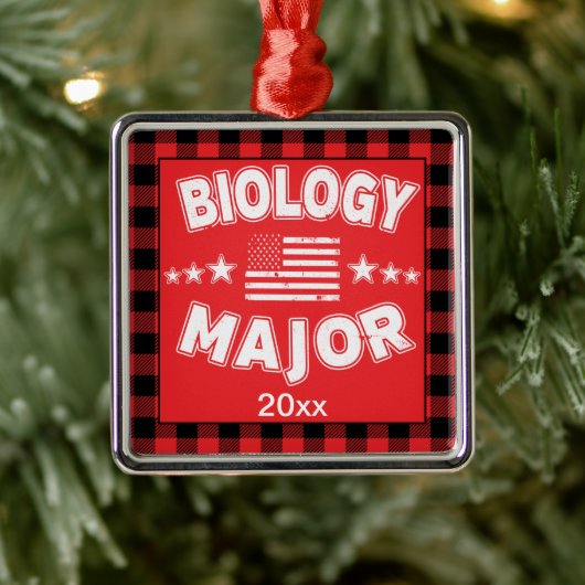 Biology College Student Red Plaid Xmas Metalen Ornament (Boom)