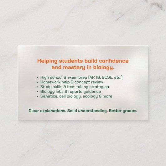 Biology Science Tutoring Services - DNA Tree Visitekaartje (Achterkant)