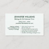 Biology Science Tutoring Services - Docent Visitekaartje (Achterkant)