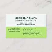 Biology Science Tutoring Services - Docent Visitekaartje (Achterkant)