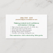 Biology Science Tutoring Services - Docent Visitekaartje (Achterkant)