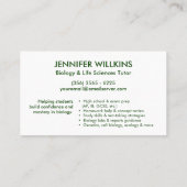 Biology Science Tutoring Services - Docent Visitekaartje (Achterkant)