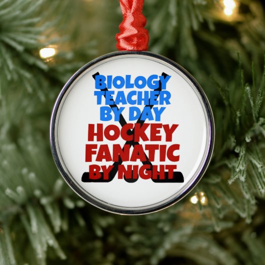 Biology Teacher Loves Hockey Metalen Ornament (Boom)
