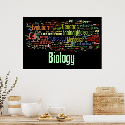 Biology Wordle No. 8 Black Poster (Keuken)