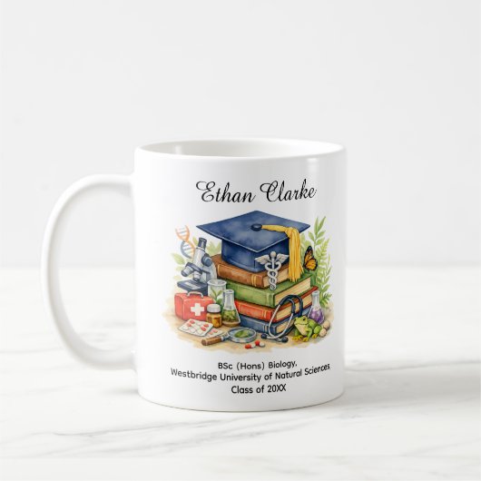 🎓Bioloog’s Reis Afstudeermok Koffiemok (Links)