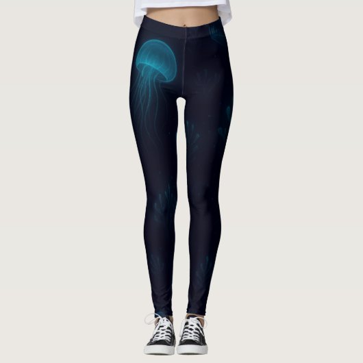 Bioluminescent Deep-Sea Glow Pattern Leggings (Voorkant)