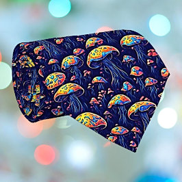 Bioluminescent Magic Neon-Hued Mushroom Pattern Stropdas