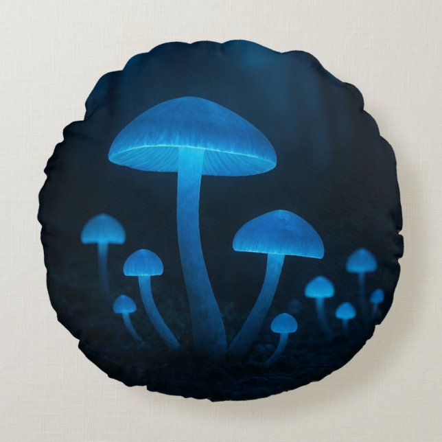 bioluminescent mushroom forest rond kussen (Voorkant)
