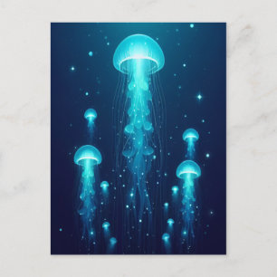 Bioluminescente Blauwe Kwallen Zeekwallen Oceaan Briefkaart