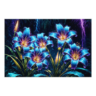 Bioluminescente bloemen nachttuin illustratie foto afdruk