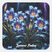 Bioluminescente bloemen nachttuin illustratie vierkante sticker (Voorkant)