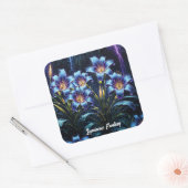 Bioluminescente bloemen nachttuin illustratie vierkante sticker (Envelop)