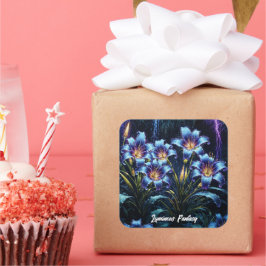 Bioluminescente bloemen nachttuin illustratie vierkante sticker