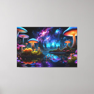 Bioluminescente buitenaardse paddenstoelen op een canvas afdruk