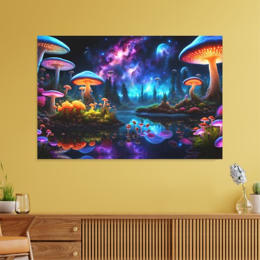 Bioluminescente buitenaardse paddenstoelen op een  canvas afdruk (Insitu (Woonkamer))