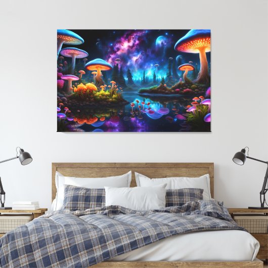 Bioluminescente buitenaardse paddenstoelen op een canvas afdruk (Insitu (Slaapkamer))