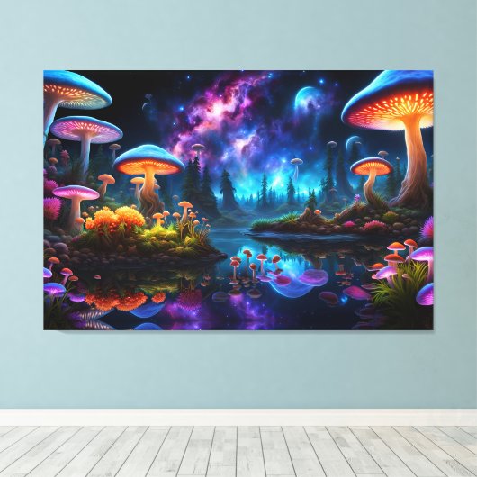 Bioluminescente buitenaardse paddenstoelen op een canvas afdruk (Insitu (Houten vloer))
