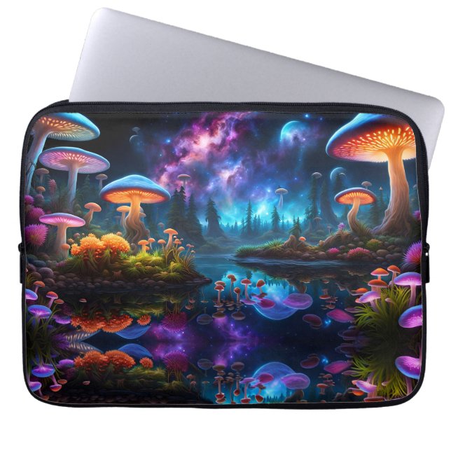 Bioluminescente buitenaardse paddenstoelen op een  laptop sleeve (Voorkant)