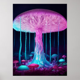 Bioluminescente Fantasie Paddenstoel Poster