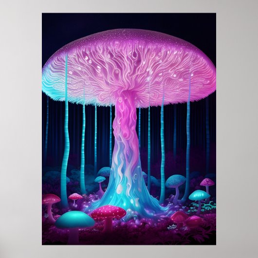 Bioluminescente Fantasie Paddenstoel Poster (Voorkant)