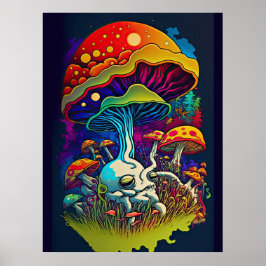 Bioluminescente Fantasie Paddenstoel Poster