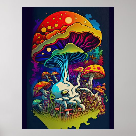 Bioluminescente Fantasie Paddenstoel Poster (Voorkant)
