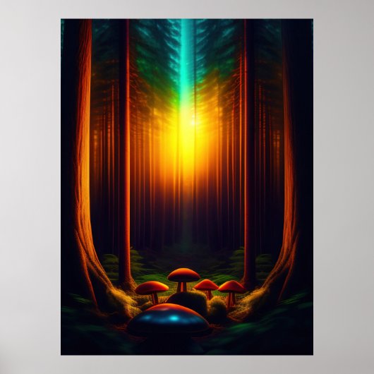 Bioluminescente Fantasie Paddenstoel Poster Set (Voorkant)