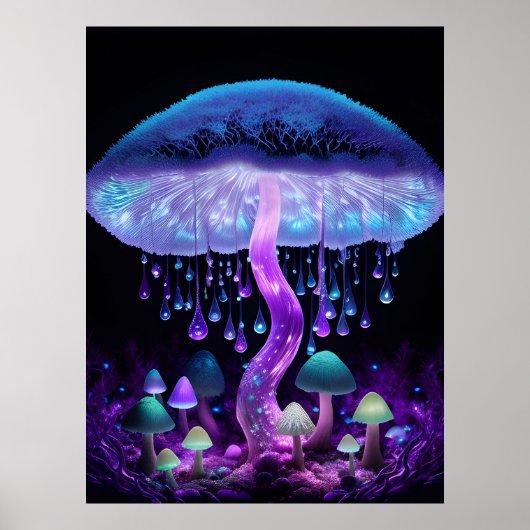 Bioluminescente Fantasie Paddenstoel Poster Set (Voorkant)